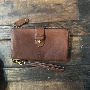 Vintage Fossil 1954 Brown Leather Wallet Wristlet Organizer Clutch